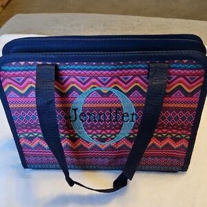 Thirty-One Multicolor Aztec Tote with Blue Handles